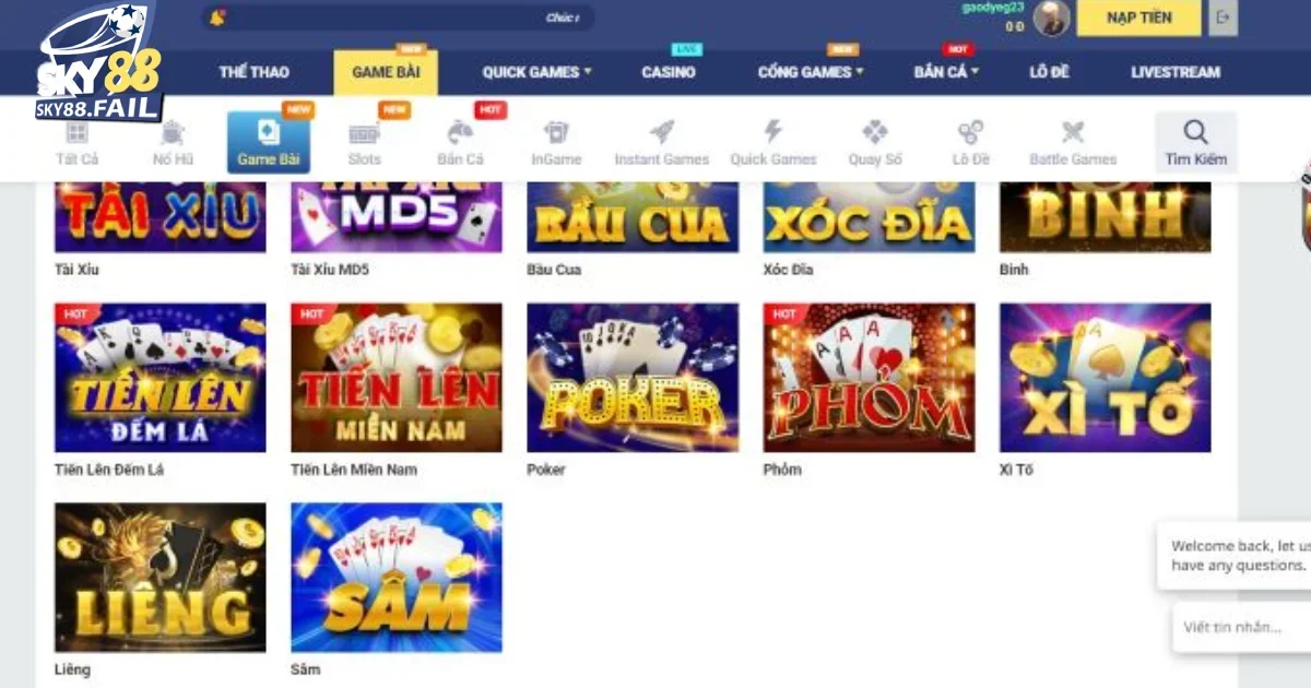 Các Trò Chơi Game Bài Nổi Bật Tại Sky88